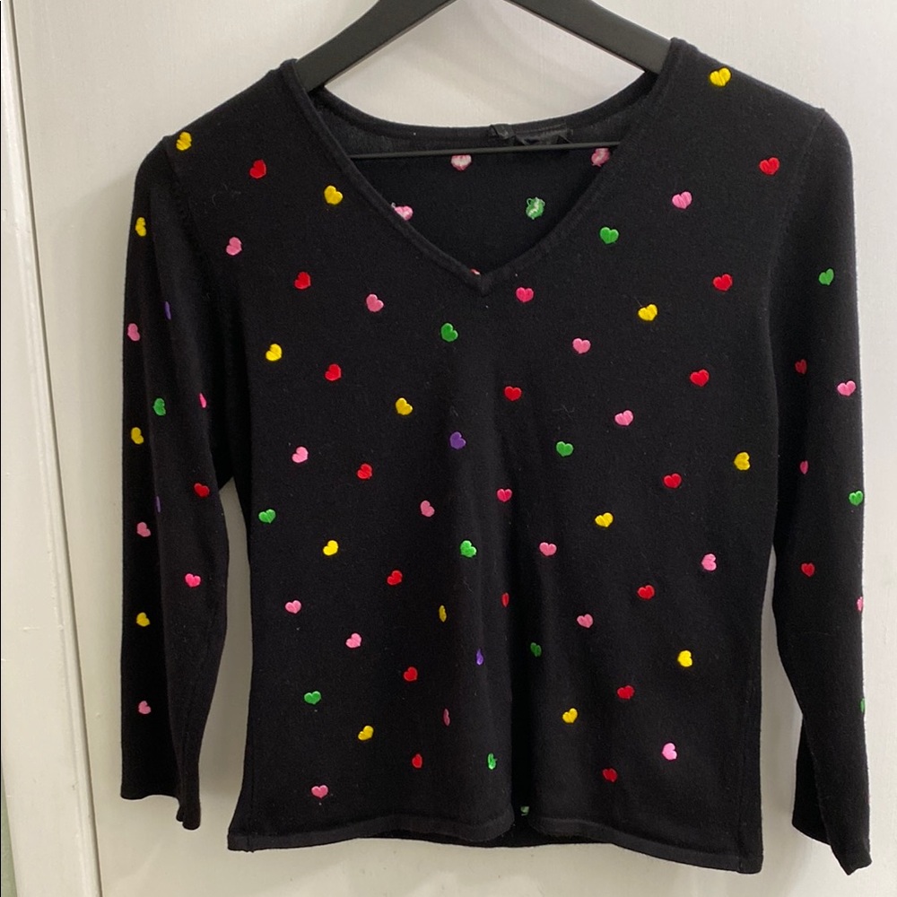 Vintage Colorful Heart Pattern 3/4 Sleeve Top